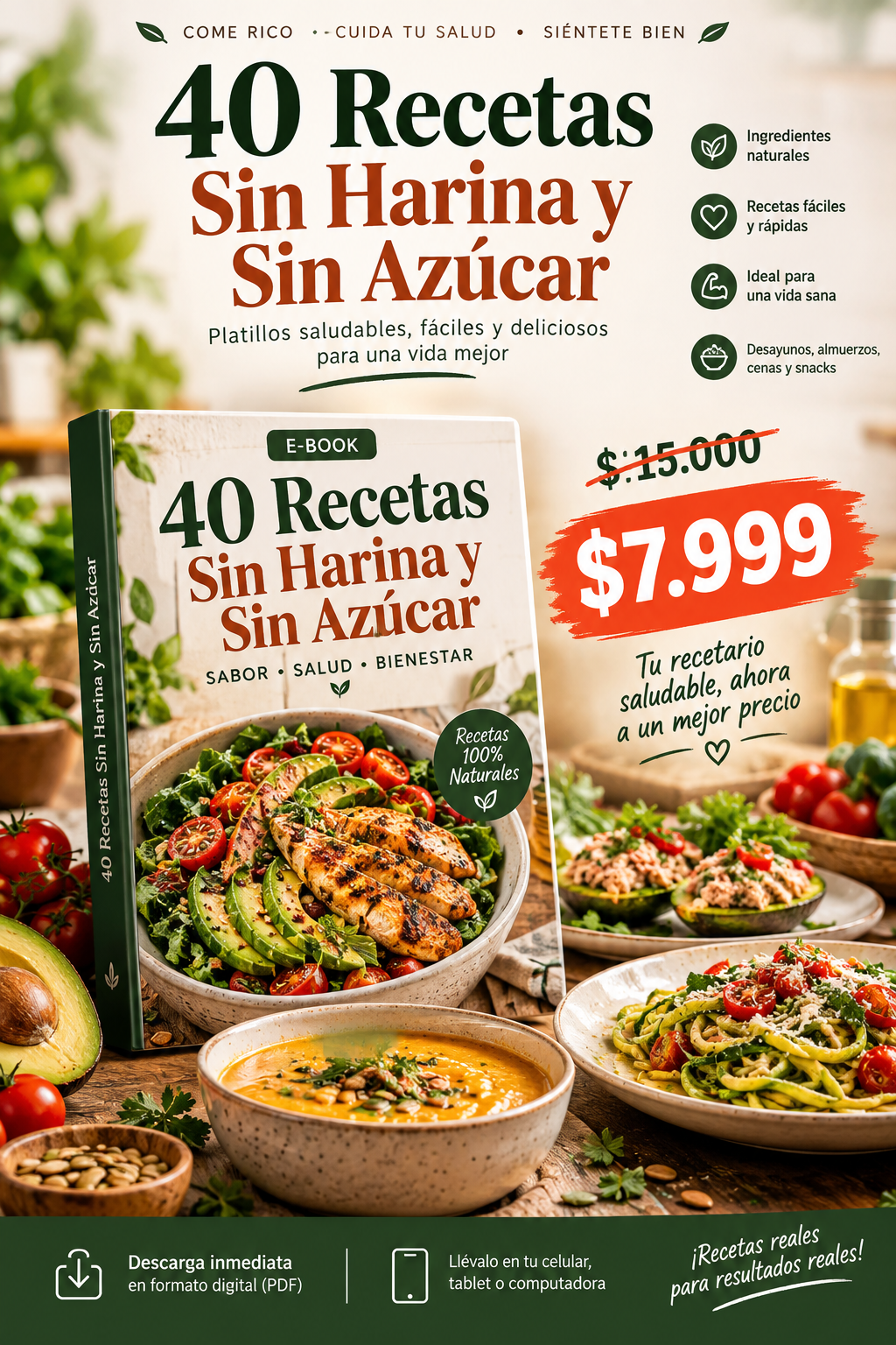 Ebook 40 recetas sin azúcar y sin harinas